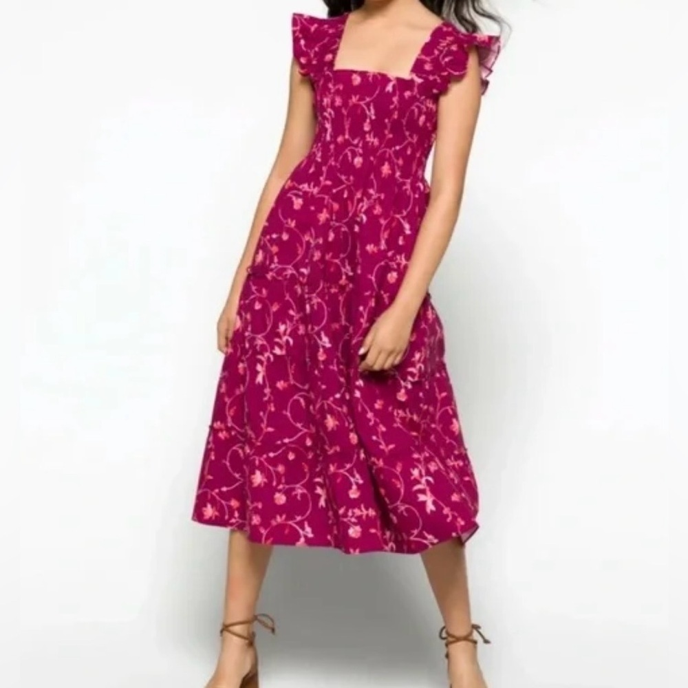 Hill House Fuchsia Floral Square-Neck Midi Dress